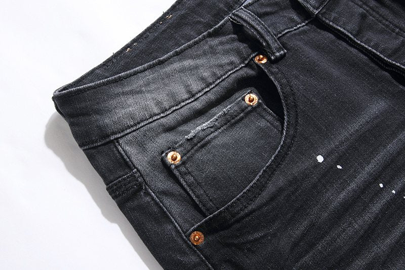 Purple Brand Black Paint Splatter Distressed Jeans