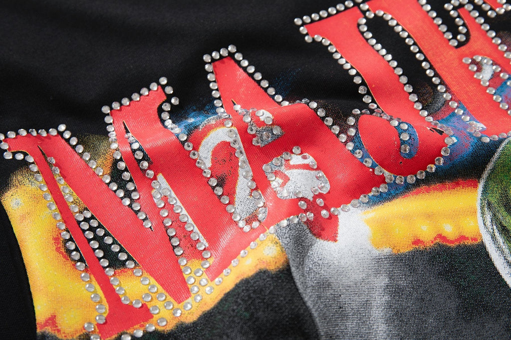 MAJESTIK Distressed Rhinestone Graphic T-Shirt