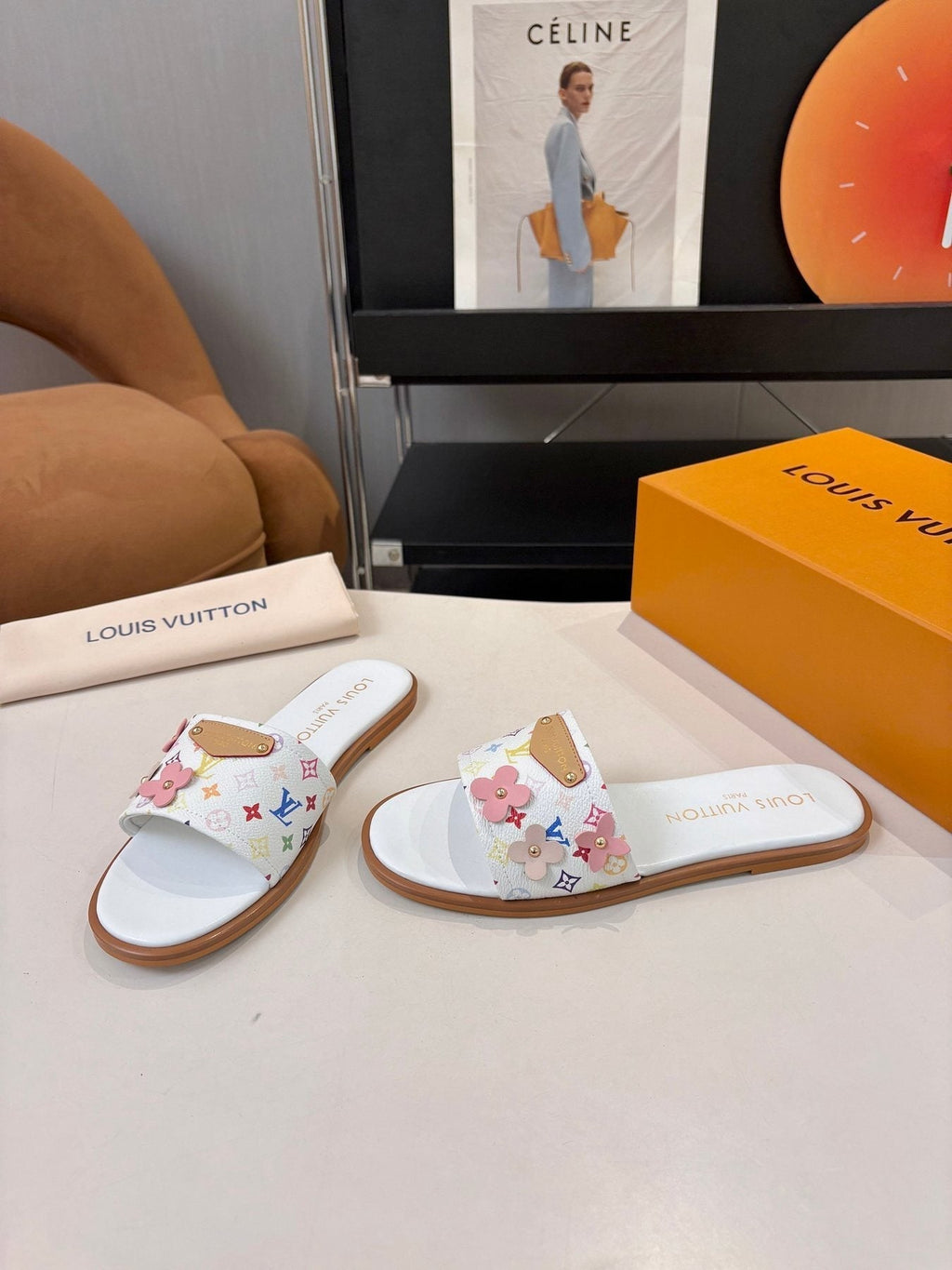 Louis Vuitton Floral Print Slide Sandals