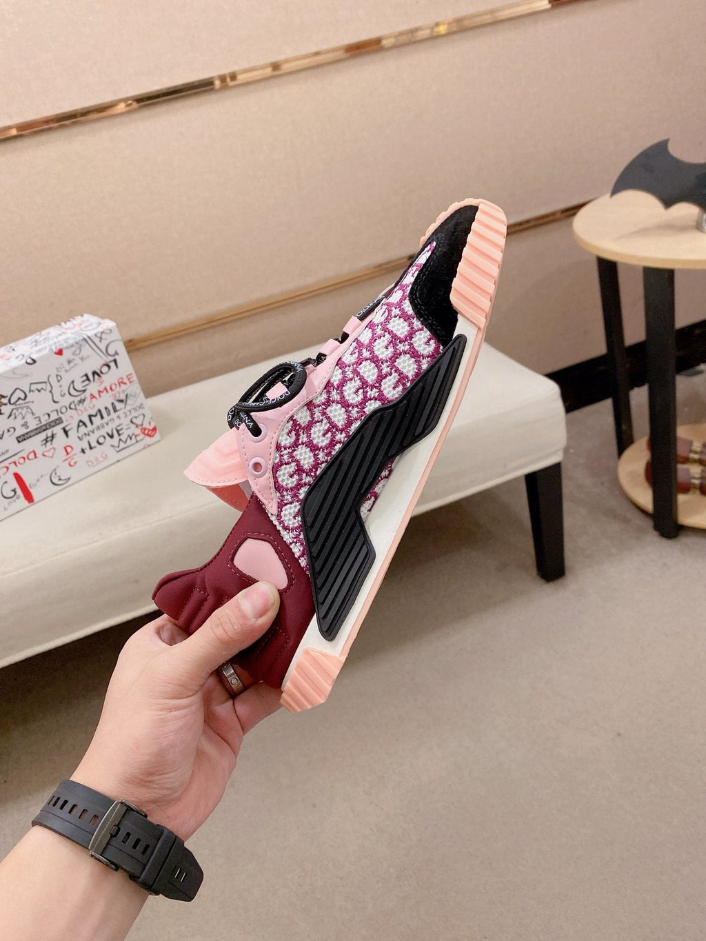 Dolce & Gabbana Pink Patterned Low-Top Sneakers