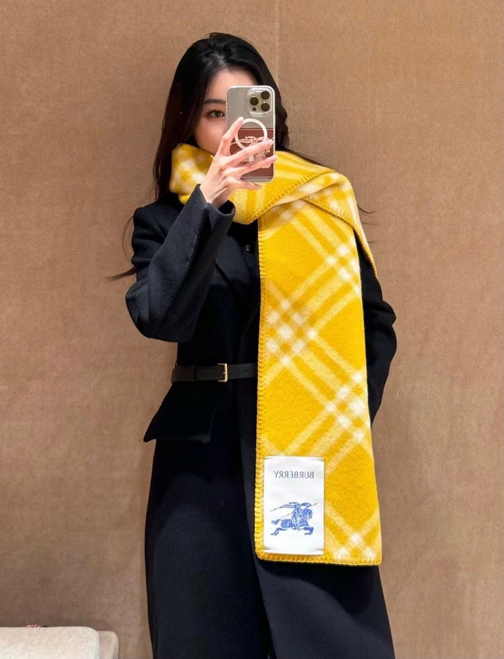 Burberry Yellow Plaid Fringe Scarf