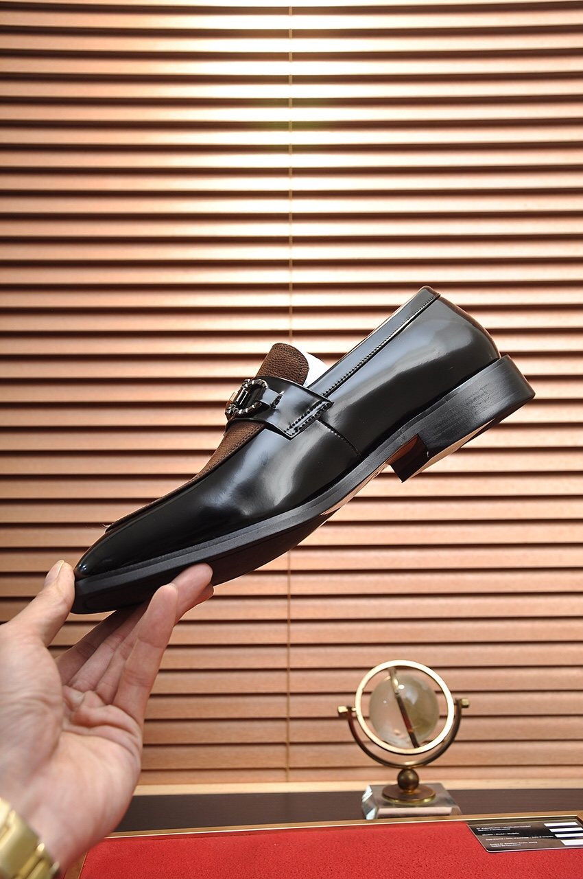 Ferragamo Men's Black & Brown Metal Bit Loafers