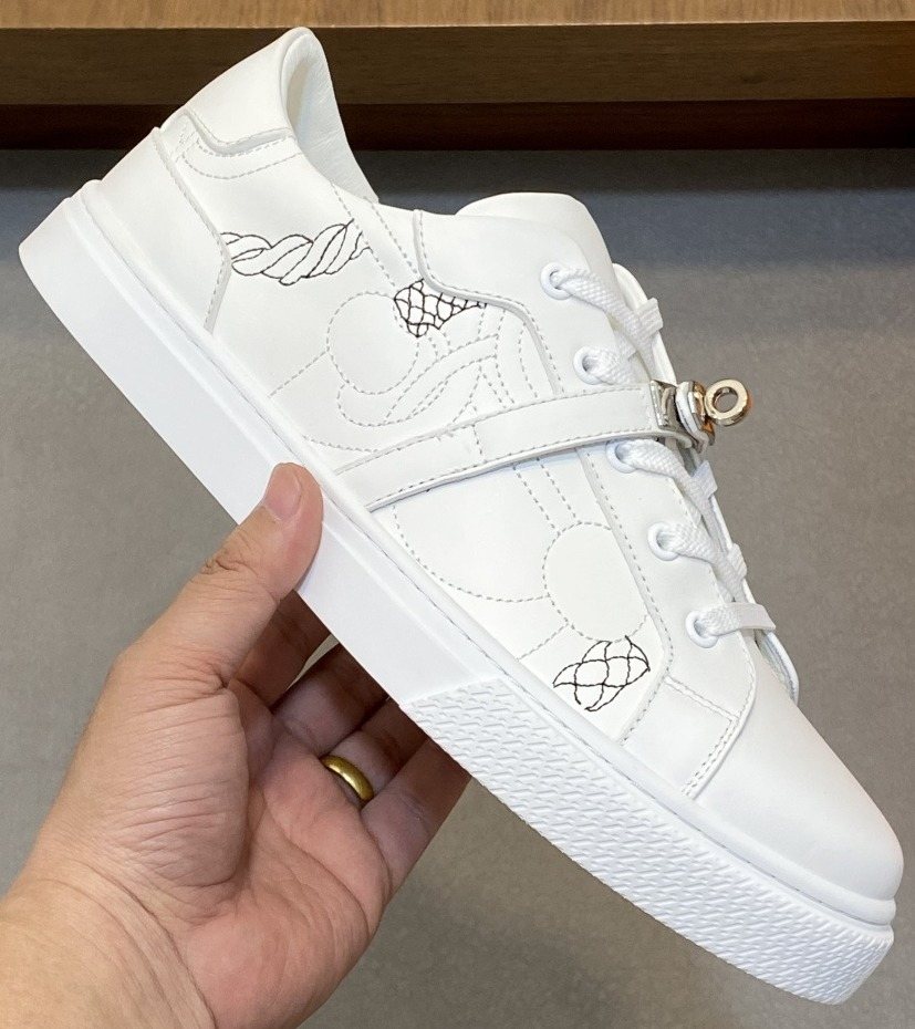 White Lace-Up Low-Top Sneakers