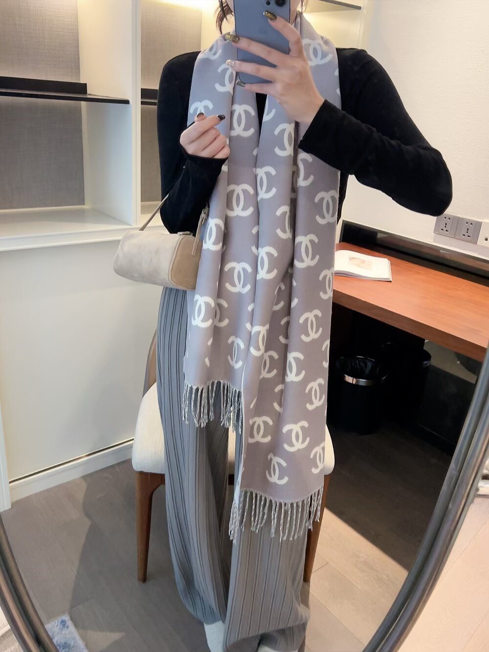 Chanel Two-Tone Fringed Scarf