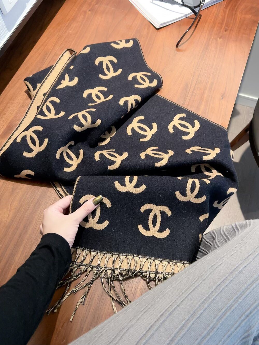 Chanel Two-Tone Fringed Scarf