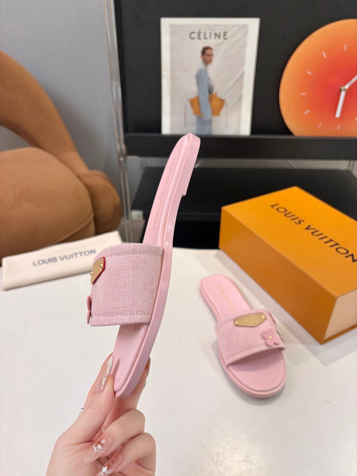 Louis Vuitton Pink Flower Slide Sandals