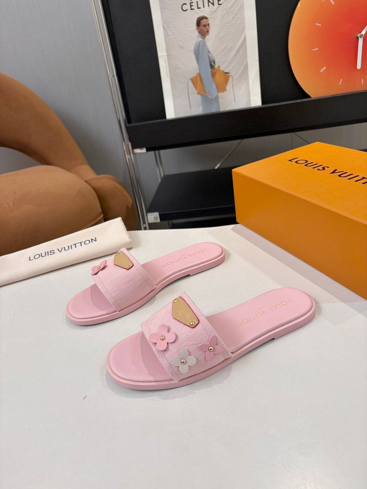 Louis Vuitton Pink Flower Slide Sandals