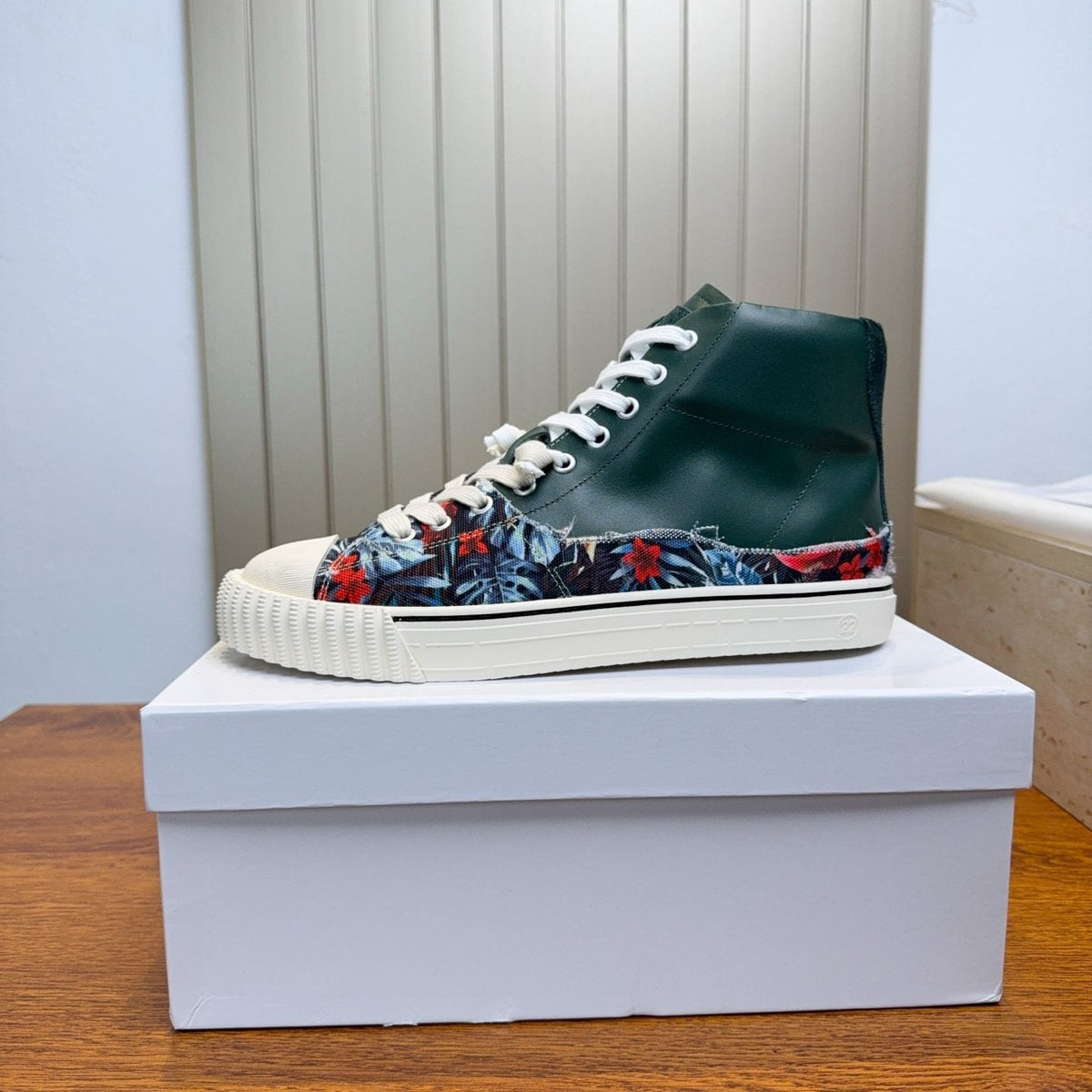 Maison Margiela Dark Green Floral High-Top Sneakers