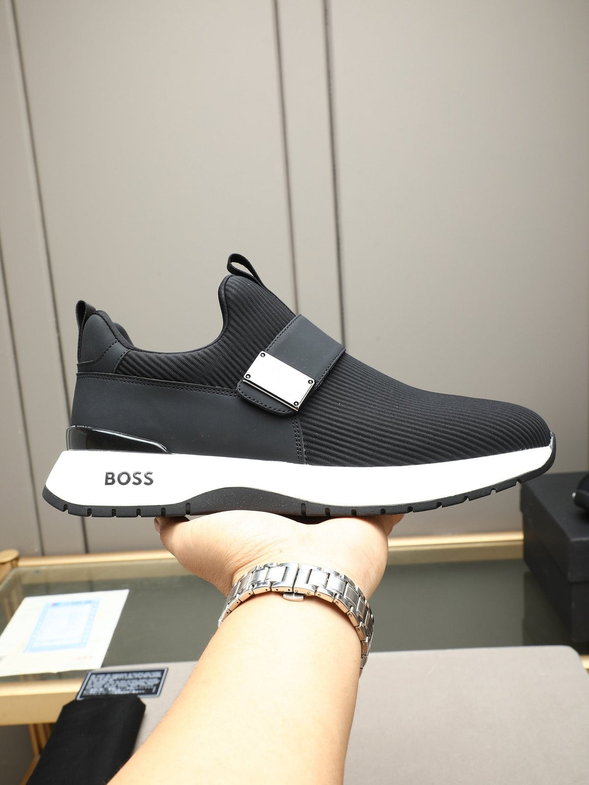 Hugo Boss Ribbed Knit Strap Slip-On Shoes
