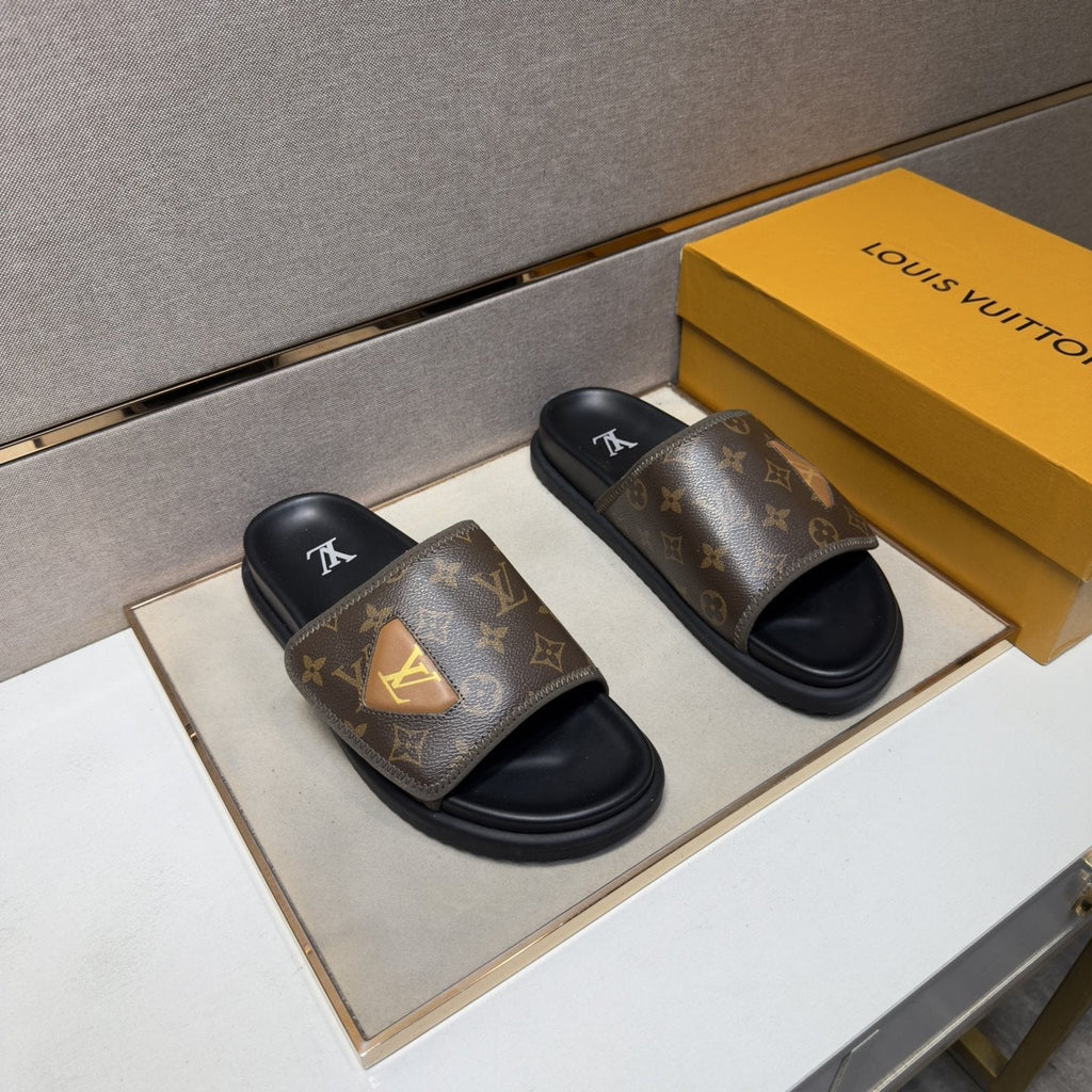 Louis Vuitton Men's Monogram Emblem Slide Sandals