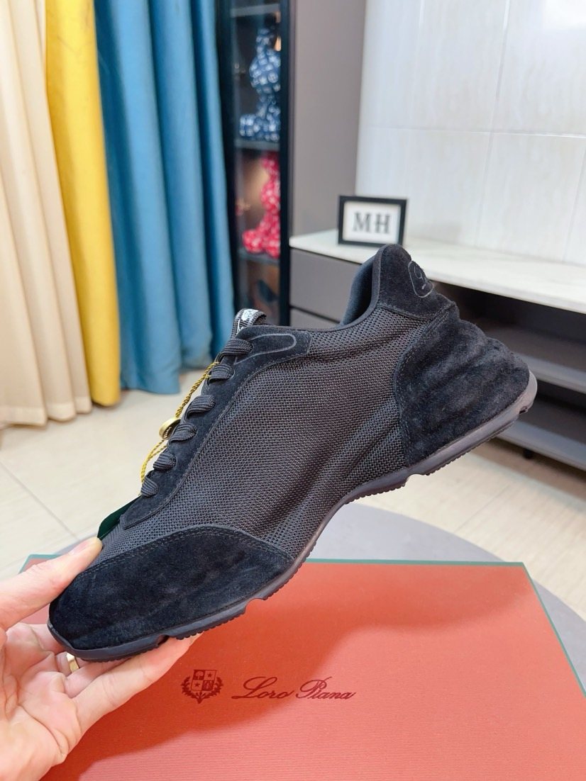 Loro Piana Mesh Lace-Up Sneakers - Suede-Look Texture