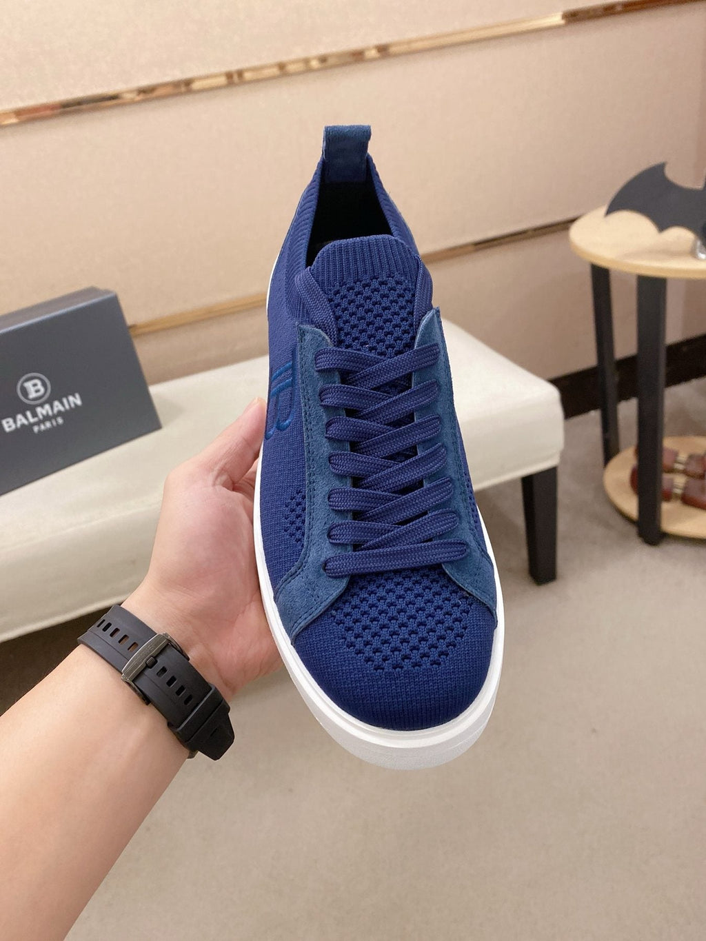 Balmain Men's Knit Low-Top Sneakers - White Sole