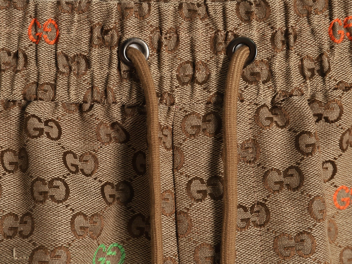 Gucci Allover Double-G-Style Color-Accent Drawstring Shorts - Tan